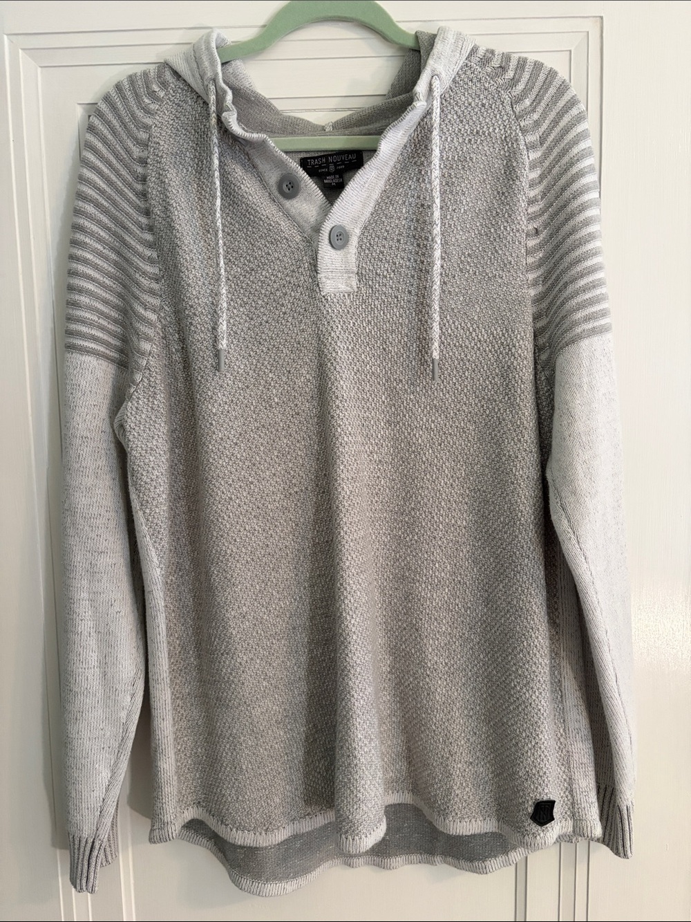 Trash Nouvveau Men Light Gray Hooded Crewneck Sweater